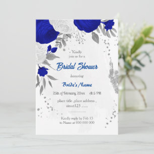 Invitación flor azul y blanca real ducha de novia de plata