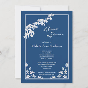 Invitación Flor blanca azul oscuro de lis moderna ducha de no