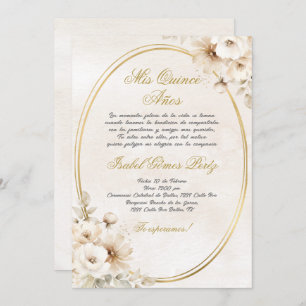 Invitación Flor blanca beige Quinceanera española