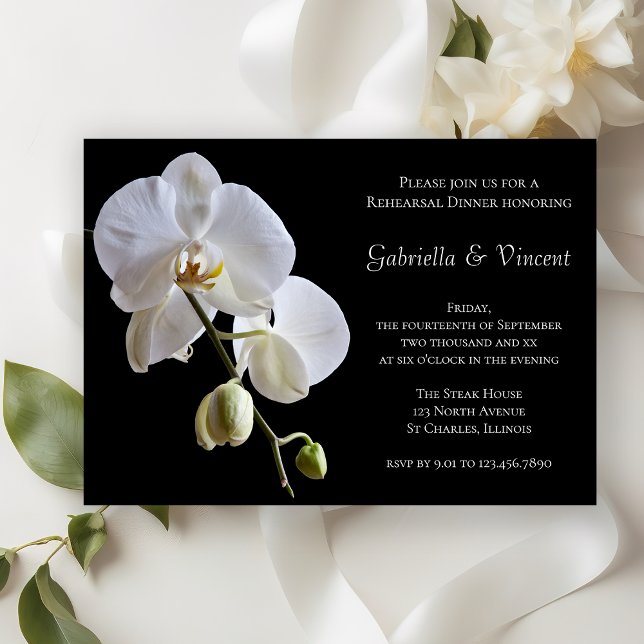 Invitación Flor blanca Boda negro ensayar cena (Subido por el creador)