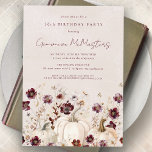 Invitación Flor blanca de calabaza borgoña 30 cumpleaños<br><div class="desc">Las calabazas otoñales están enclavadas en delicadas flores silvestres rojas y blancas burdeos para crear una estética elegante. Todo el texto es editable para que puedas diseñar fácilmente tu propio estado de ánimo especial.</div>