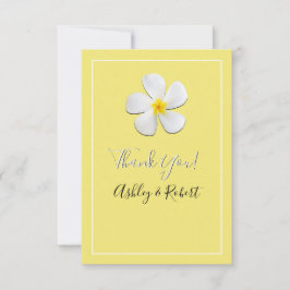 Invitación Flor blanca de Plumeria en amarillo, Boda gracias