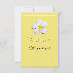 Invitación Flor blanca de Plumeria en amarillo, Boda gracias