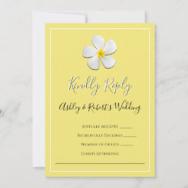 Invitación Flor blanca de Plumeria en amarillo, RSVP