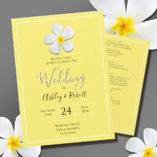 Invitación Flor blanca de Plumeria en Boda amarillo y moderno
