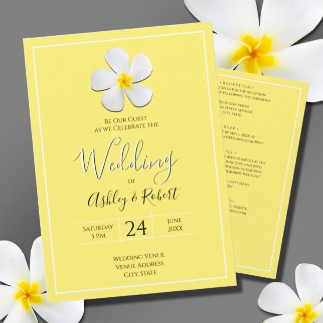 Invitación Flor blanca de Plumeria en Boda amarillo y moderno (Subido por el creador)
