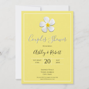 Invitación Flor blanca de Plumeria en ducha amarilla y en par