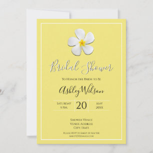 Invitación Flor blanca de Plumeria en ducha amarilla y novia