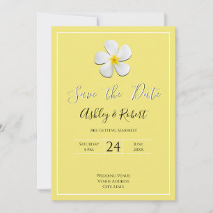 Invitación Flor blanca de Plumeria en la fecha de ahorro amar