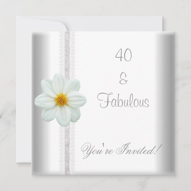 Invitación Flor Blanca Fabuloso 40 cumpleaños Fiesta Lace (Anverso)