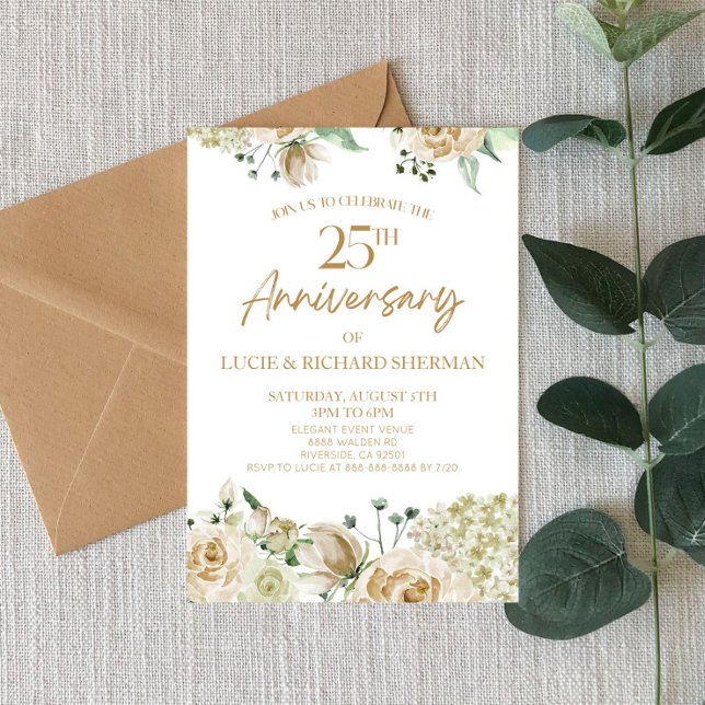 Invitación Flor blanca floral 25° aniversario Boda (Subido por el creador)