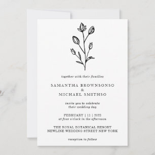 Invitación Flor blanca negra con flores Bouquet Botánico