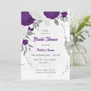 Invitación flor blanca púrpura real ducha de novia de plata