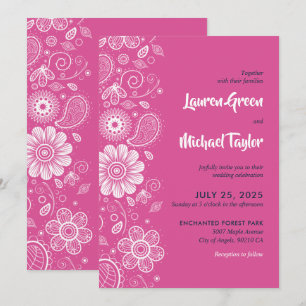 Invitación Flor blanca rosa Swirls Paisley Pattern Floral