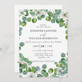 Invitación Flor blanca rusa y Boda de eucalipto