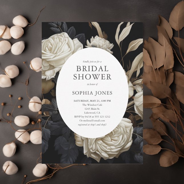 Invitación Flor blanca seca deja ducha de novia oscura (Subido por el creador)
