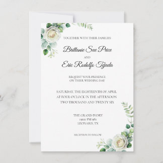 Invitación Flor Blanca Verde Eucalipto