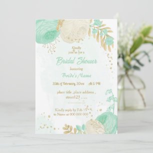 Invitación flor blanca verde menta oro ducha de novia floral