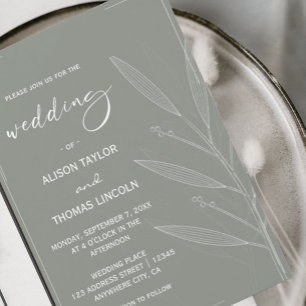 Invitación Flor blanca y verde de sabio simple