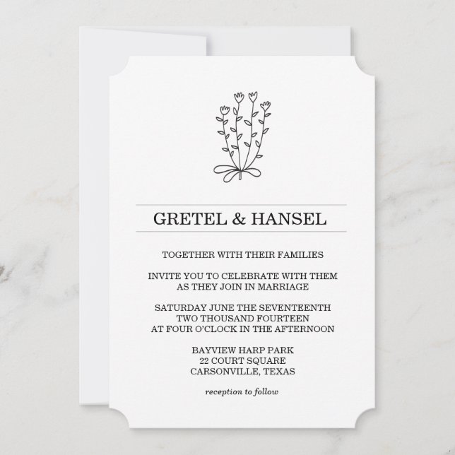 Invitación flor botánica del doodle (Anverso)