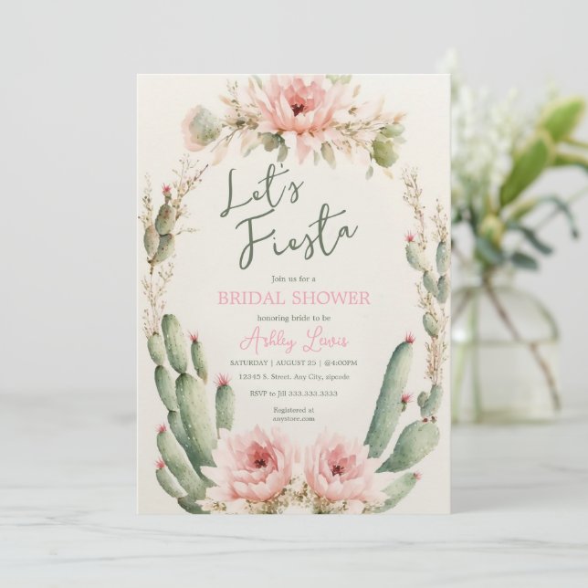 Invitación Flor Cactus ducha de novia, Boho Flowers (Anverso de pie)