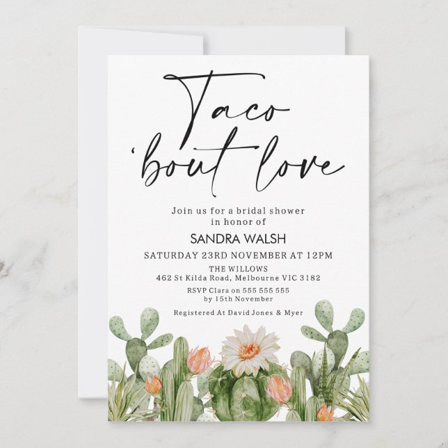 Invitación Flor Cactus Taco 'sobre amor ducha de novia (Anverso)