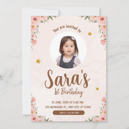 Invitación Flor color de agua beige y rosa Primera foto de cu