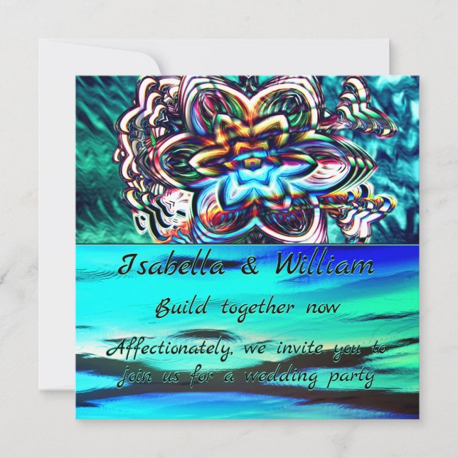 Invitación Flor colorida virtual con rayo violeta (Anverso)