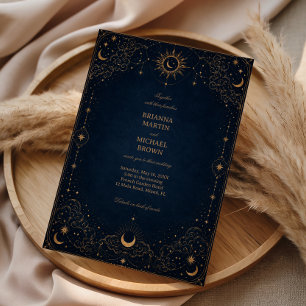 Invitación Flor Cósmica Celestial Vintage Medianoche