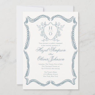 Invitación Flor cresta de encaje vintage azul boda francesa