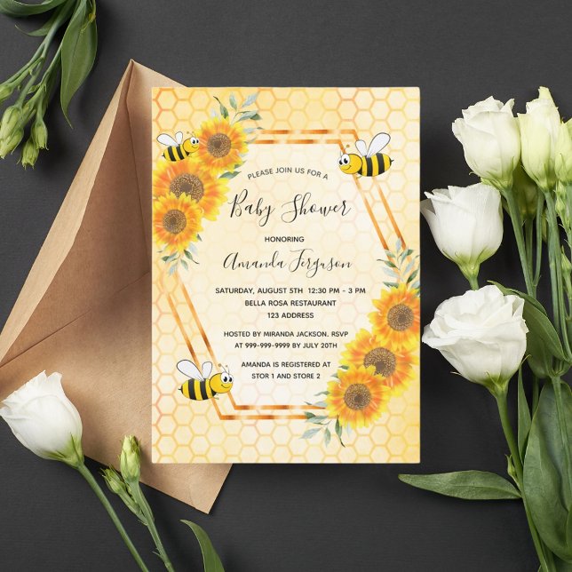 Invitación Flor de abeja de abeja de abeja girasol ducha de b (Subido por el creador)