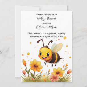 Invitación Flor de abeja linda dibujo animado