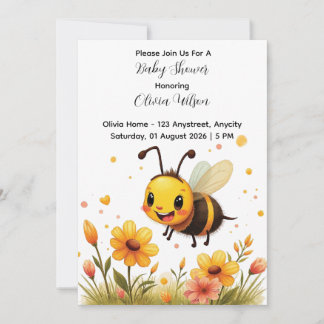 Invitación Flor de abeja linda dibujo animado