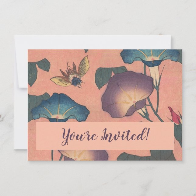 Invitación Flor de abeja rosa Clásica Hokusai Art (Anverso)