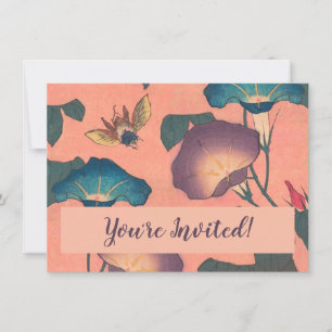 Invitación Flor de abeja rosa Clásica Hokusai Art