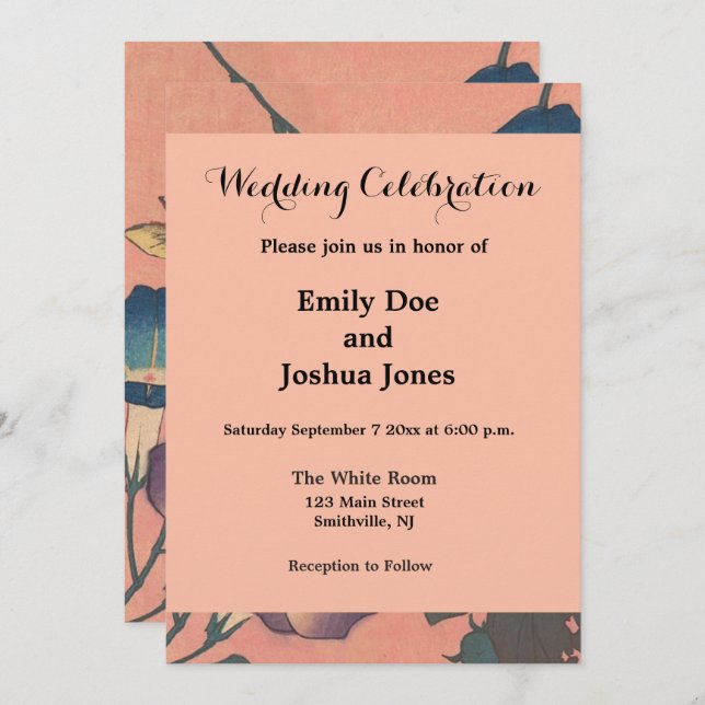 Invitación Flor de abeja rosa Clásica Hokusai Art (Anverso / Reverso)