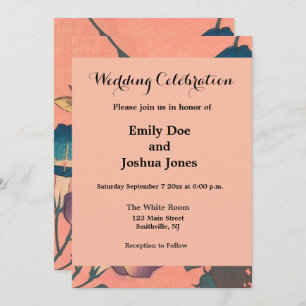 Invitación Flor de abeja rosa Clásica Hokusai Art