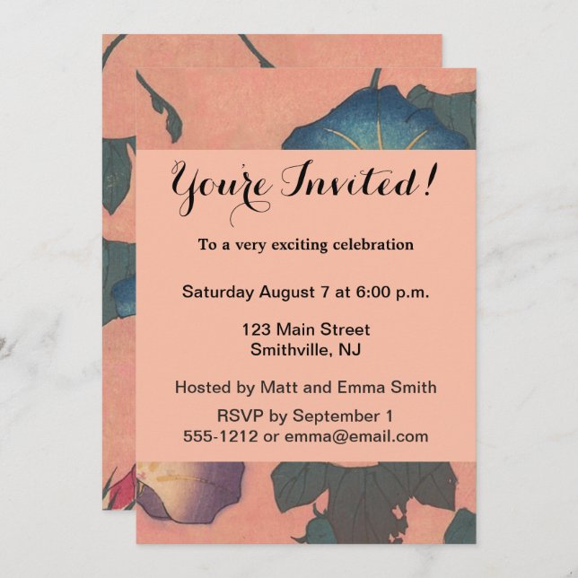 Invitación Flor de abeja rosa Clásica Hokusai Art (Anverso / Reverso)