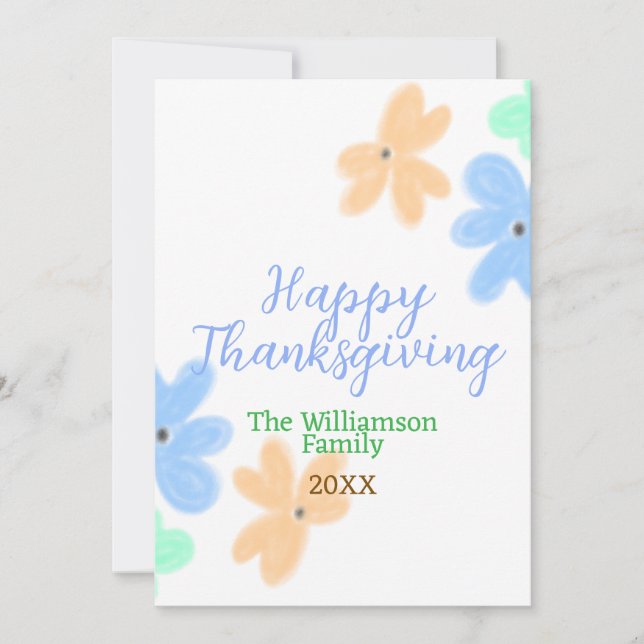 Invitación Flor de acuarela azul naranja verde inviernoGracia (Anverso)