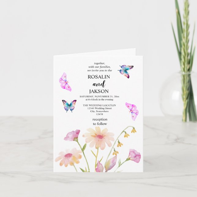Invitación flor de acuarela editable (Anverso)