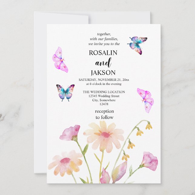 Invitación flor de acuarela editable (Anverso)