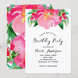 Invitación Flor de Acuarela Rosa Floral Cumpleaños de Verano