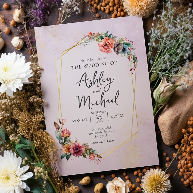 Invitación Flor de agua floral Boda geométrico (Subido por el creador)