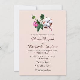 Invitación Flor de algodón blanco. Boda botánico ruso