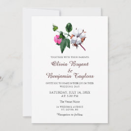 Invitación Flor de algodón blanco. Boda de Naturaleza de moda