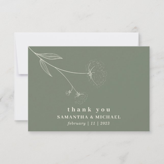 Invitación Flor de algodón Boho sage beige verde gracias (Anverso)