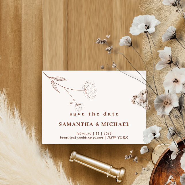 Invitación Flor de Algodón Boho Terracota Indie Salva la fech (Subido por el creador)