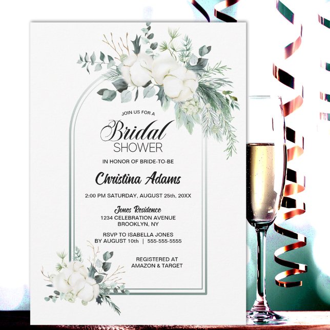 Invitación Flor de algodón Eucalyptus Arch Bridal Shower (Subido por el creador)