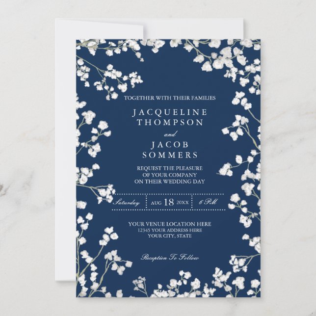 Invitación Flor de aliento del bebé fue una boda rústica en e (Anverso)