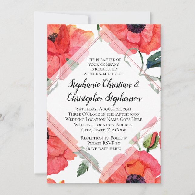 Invitación Flor de amapola acuarela Flora roja Floral elegant (Anverso)